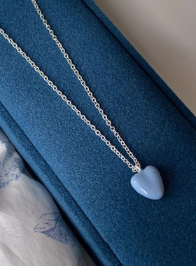 奶蓝滴釉爱心项链配饰女锁骨链