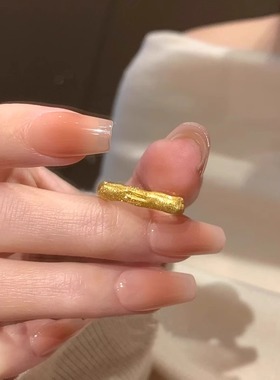 拉丝金色素圈戒指女小众设计指环