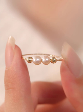 双珠仿珍戒指女小众设计轻奢高级