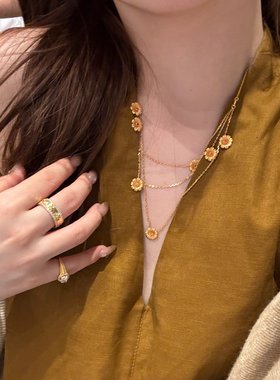 小雏菊叠戴项链女轻奢小众锁骨链