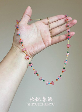 韩系多巴胺粉色串珠项链甜美配饰