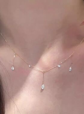 水滴吊坠项链清冷感超细闪锁骨链