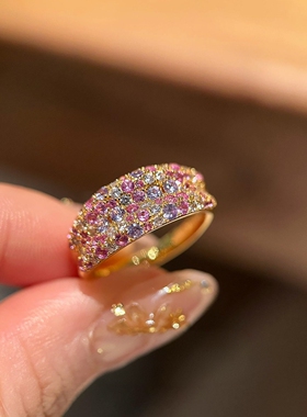 千金感爆闪粉紫色椭圆戒指高颜值