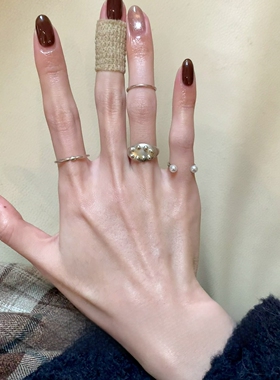 叠戴椭圆宽口银色戒指女独特指环