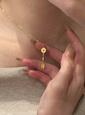 平安牌钱币项链女轻奢小众锁骨链