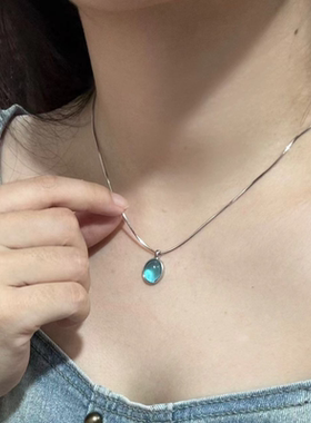 仿天然海蓝宝项链女款水滴锁骨链