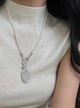 小米珠仿大叶玉髓珍珠项链女新款