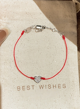 日系设计极细款爱心红绳手链女