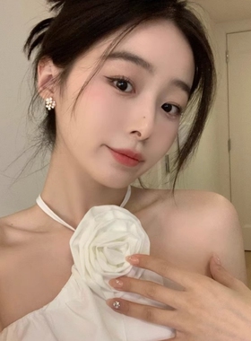 白色花朵耳夹女甜美气质独特耳环