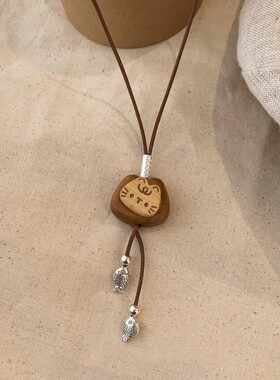 可爱木质转转猫项链女款2026新款