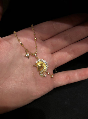 独角兽项链女款马年本命年锁骨链