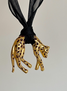 豹子吊坠丝巾项链女小众甜酷配饰