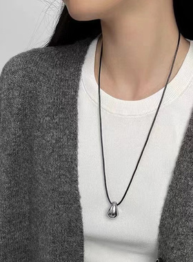 光面水滴项链女款黑绳长款毛衣链