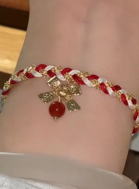 金色蝴蝶结彩绳手链女高颜值手饰