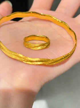 金色素圈拉丝手链女轻奢小众手镯