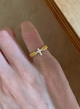 金色麦穗纹理十字架项链女高级感