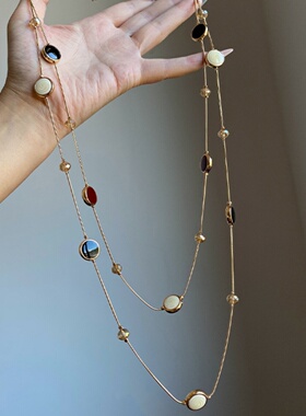 美拉德仿虎眼石项链女长款毛衣链