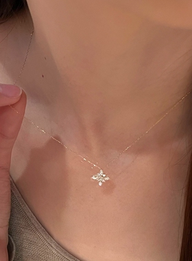 爆闪水光感雪花吊坠项链女锁骨链