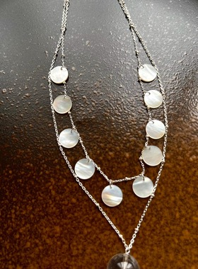 度假风仿贝壳白水晶叠戴项链女款