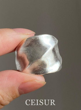 磨砂雾面银色拉丝宽边戒指女指环