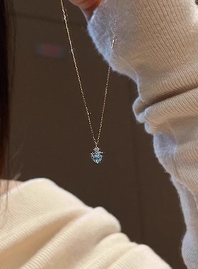 蓝眼泪爱心吊坠项链女款轻奢小众
