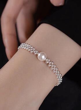 编织仿珍珠手链女冷淡风叠戴手串