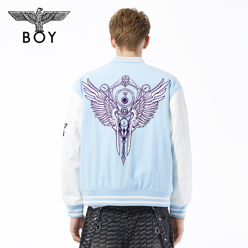 BOYLONDON高街潮牌秋冬情侣款刺绣徽章撞色夹克棉服厚外套N29000