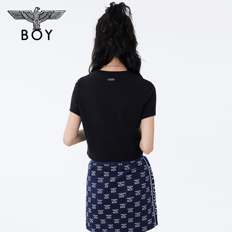 BOYLONDON春夏24新品女士短袖经典logo简约修身百搭潮牌T恤W01001 - 图2