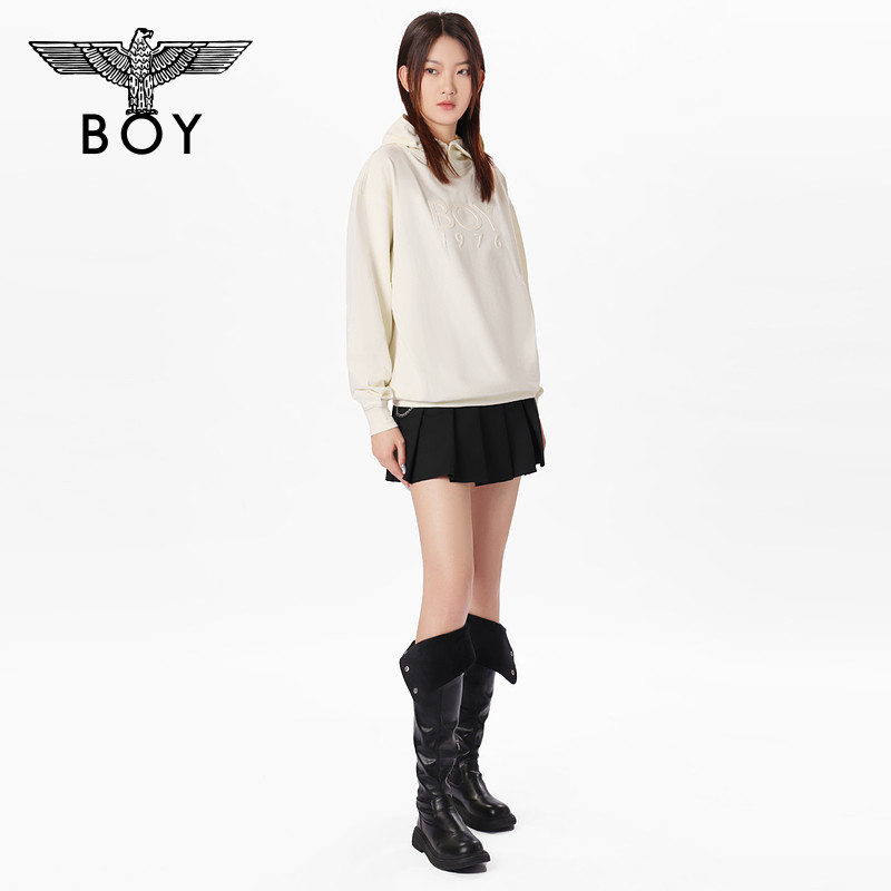 BOYLONDON春季男女同款简约立体logo潮酷连帽套头长袖卫衣N04801 - 图2