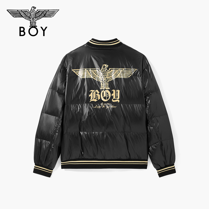 BOYLONDON短款羽绒服冬90绒棒球领夹克型印花男女同款外套N28902 - 图2