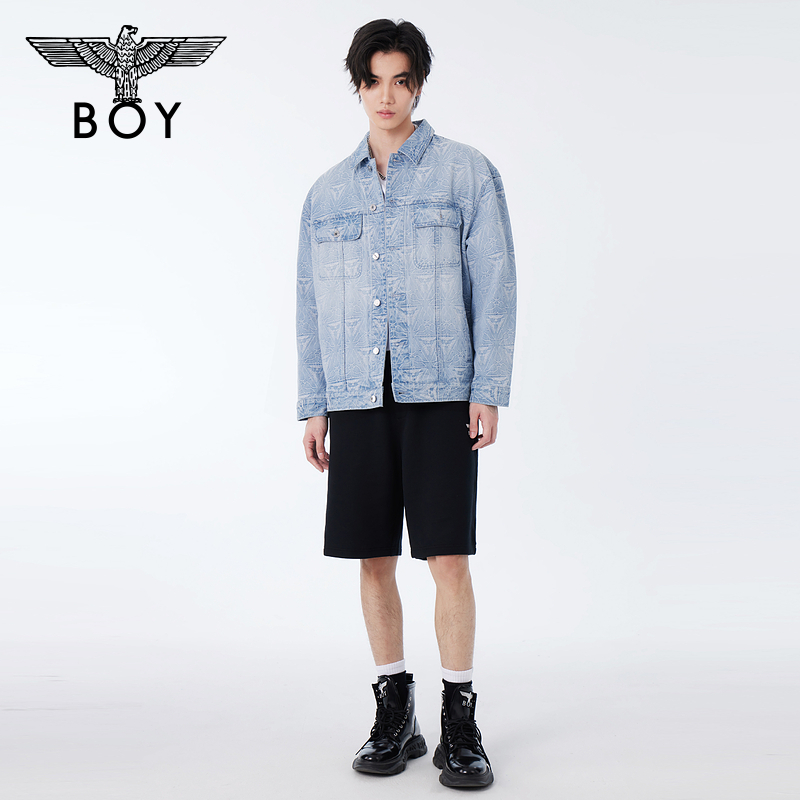 BOYLONDON春24新品情侣款上衣立体金属感三鹰提花牛仔外套N50005 - 图2