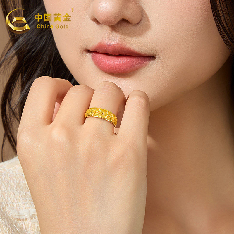 Chinese gold 999 solid gold ring with baby's breath fixed mouth women's ring Valentine's Day gift for girlfriend and wife