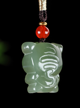 和田玉青海料小老虎吊坠男女款