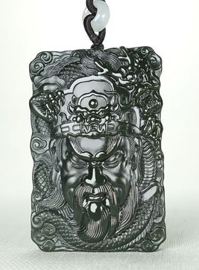 和田玉青玉忠义关公吊坠男女情侣