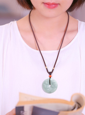 A货翡翠玉莲花平安扣吊坠男女款