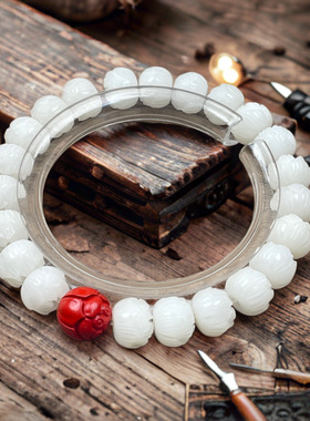 直播-菩提水晶朱砂星月手串手链男女赠送白或奶茶色菩提手串