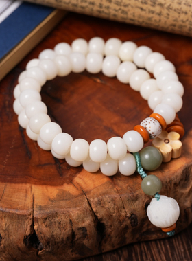 天然白玉菩提根手串文玩佛珠手链