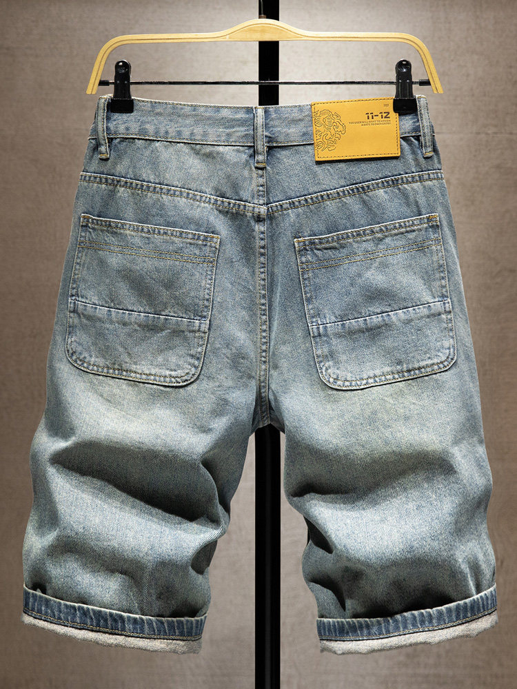 高端工装牛仔短裤男士潮牌夏季薄款水洗复古中裤多口袋宽松五分裤,淘宝优惠券,粉丝福利购,淘宝优惠卷