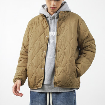 ຍີ່ປຸ່ນ retro stand collar cotton jacket men's short winter simple diamond check light jacket loose warm casual jacket