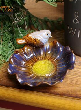 摆件欧式家居饰品陶瓷烟灰缸装饰盘子干果盘小装饰麻雀果盘皂托