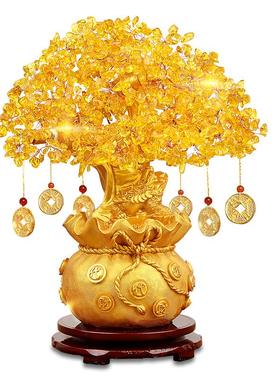 摇钱树摆件黄水晶发财树家居客厅电视柜酒柜装饰礼品