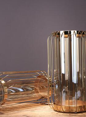 欧式样板房摆件轻奢风样品房金属花瓶样板间玻璃装饰品电视柜摆设