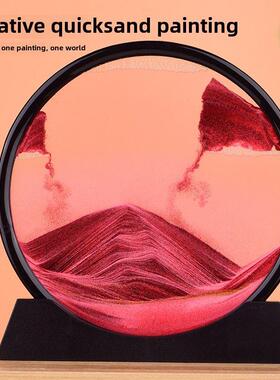 天然原料矿物朱砂流沙画摆件室内展示，协助开启办公室家装餐桌礼