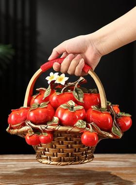 创意新中式柿子事事如意摆件玄关客厅电视柜酒架装饰入伙新居礼品