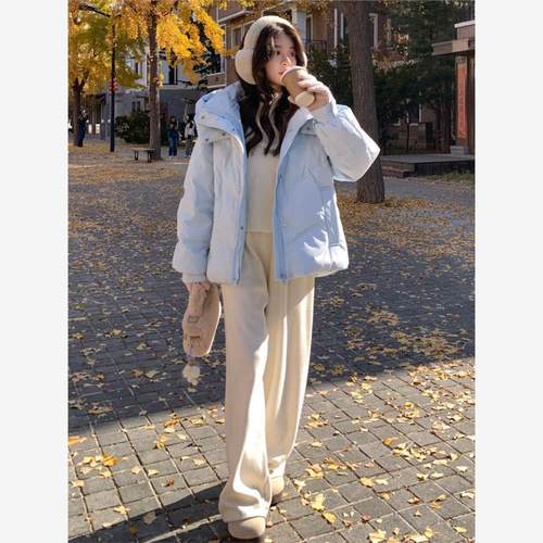 奶fufu蓝色短款羽绒服女冬季2025新款韩系小个子加厚90白鸭绒外套 - 图1