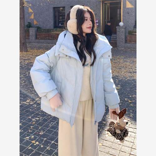 奶fufu蓝色短款羽绒服女冬季2025新款韩系小个子加厚90白鸭绒外套 - 图3