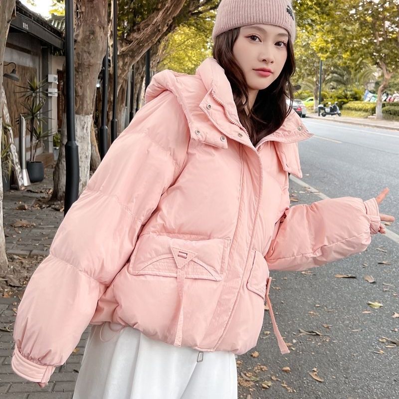 短款连帽羽绒服女甜美温柔高级感加厚外套 - 图0