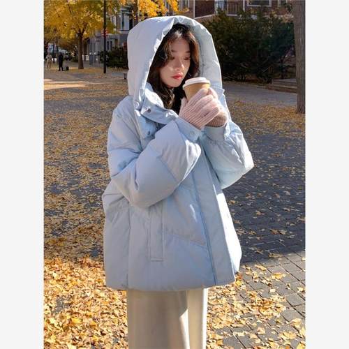 奶fufu蓝色短款羽绒服女冬季2025新款韩系小个子加厚90白鸭绒外套 - 图2