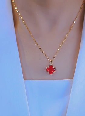 钛钢锁骨链女四叶花不掉色轻奢