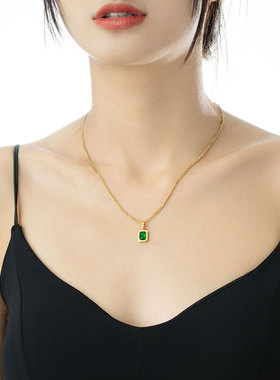 HIBAO喜小宝祖母绿项链女不掉色